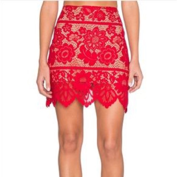 FOR LOVE AND LEMONS Gianna Lace Mini Skirt in Hot Red sz M - Picture 4 of 9